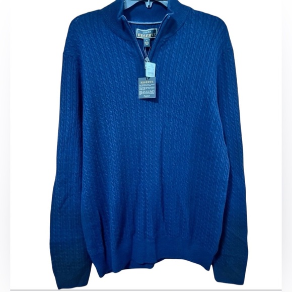 Jos A Bank Reserve 1/4 Zip Lobbg Sleeve Cable Knit Wool Blend Sweater Size L - Picture 1 of 8